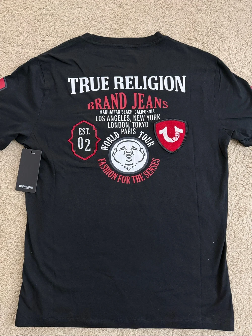 True Religion Black & Red Back Logo Patch Short Sleeve Tee